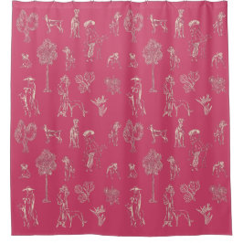 Cortina Para Box Dogs Lady Toile de Jouy Dark Cor Rosa