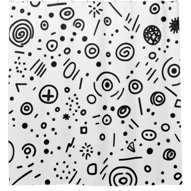 Cortina Para Box Doodle Abstrato Desenhado à Mão - Preto e Branco (Frente)