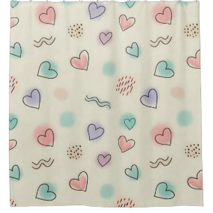 Cortina Para Box Doodle Divertido de Corações, Pontos e Linhas Ondu