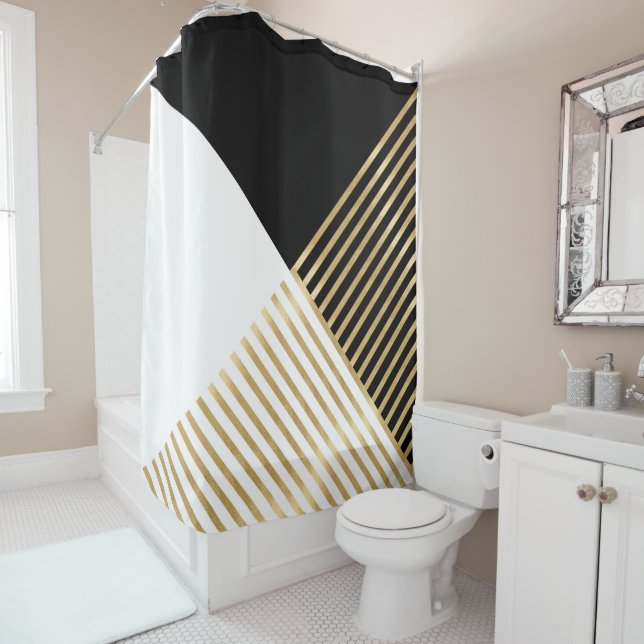 Cortina Para Box Douradas Geométricas Brancas Negras Modernas (In Situ)