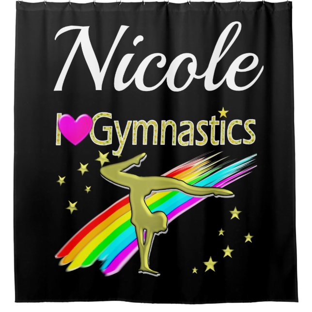 CORTINA PARA BOX DOURADO AMO GINÁSTICA DESIGN PERSONALIZADA (Frente)