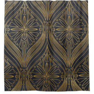 Cortina Para Box Dourado Black Filigree Damask