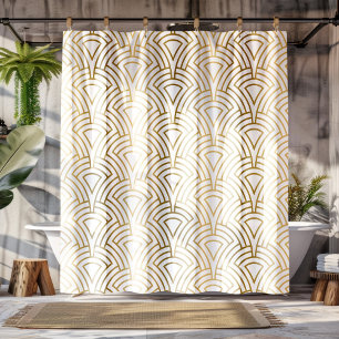 Cortina Para Box Dourado e branco padrão sem desobstrução de arte