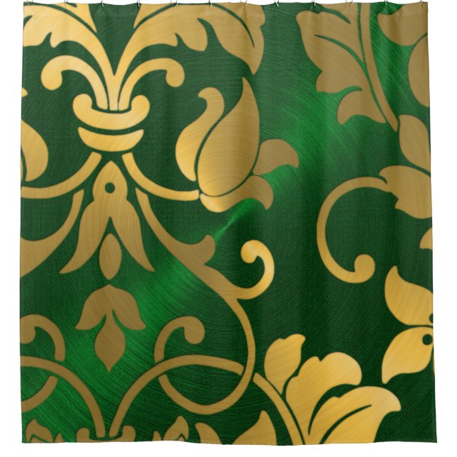 Cortina Para Box Dourado e Emerald Green Damask (Frente)