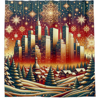 Cortina Para Box "Dourado vermelho nevado e paisagem urbana de Nata