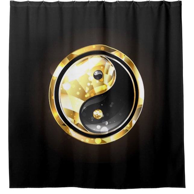 Cortina Para Box Dourado Yin Yang a preto (Frente)