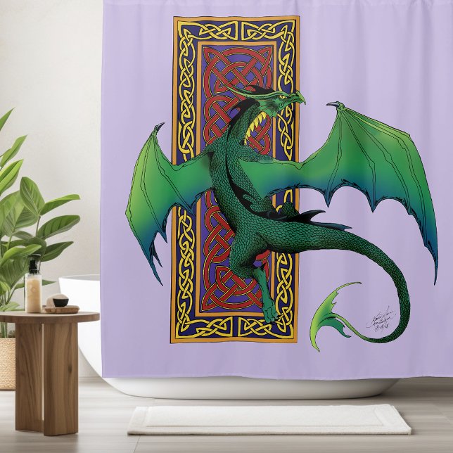 Cortina Para Box Dragão Celta Verde Roxo Fantasia Entrelaçada (Criador carregado)