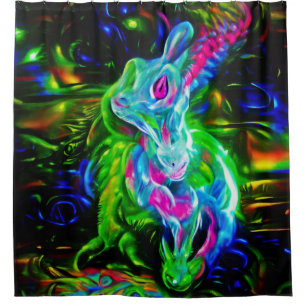Cortina Para Box Dragão do Coelho Psicodélico em Neon Fantasy