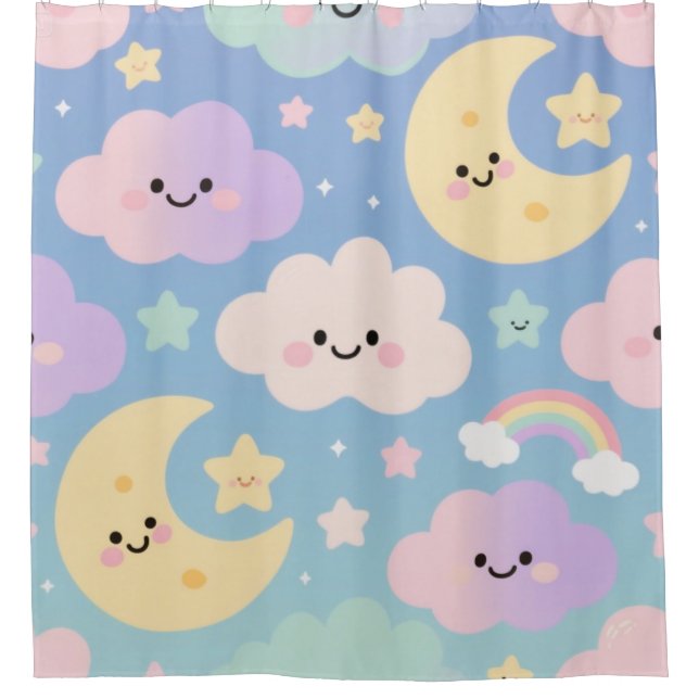 Cortina Para Box Dream Sky Blanket, Cute Clouds, Moons & Stars (Frente)