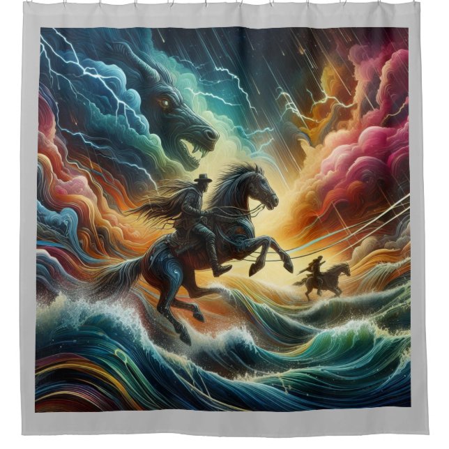 Cortina Para Box Duo Dinâmico: Aventura Stormy Horseback (Frente)