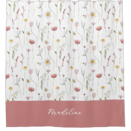 Cortina Para Box Dusty Pink Watercolor Wildflower Monogram Name