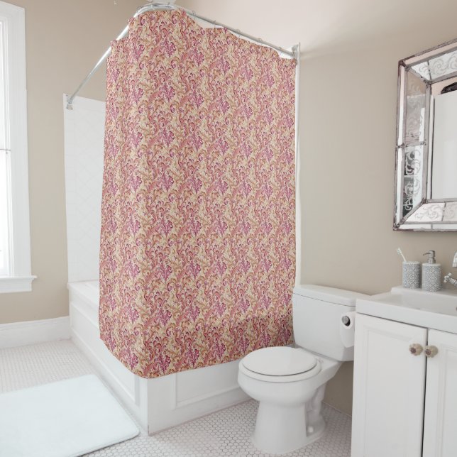 Cortina Para Box Dusty Rosa e Taupe Leaf Scroll (In Situ)