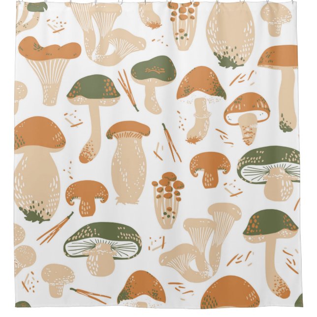 Cortina Para Box Edible Mushrooms seamless pattern. Linocut old sty (Frente)