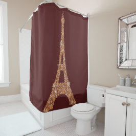 Cortina Para Box Eiffel Tower Paris Burgu Rosa Dourado Cristais de 