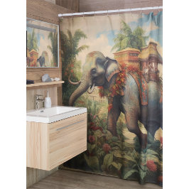 Cortina Para Box Elefante de cena botânica com howdah