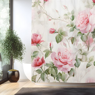 Cortina Para Box Elegância de Videira de Rosa em Aquarela