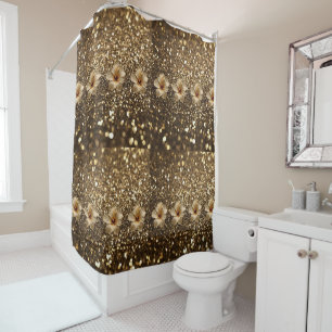 Cortina Para Box Elegância do ouro: Dourado Shimmer Hibiscus