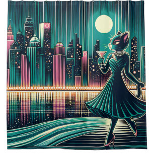Cortina Para Box "Elegância Moderna de Gato Negro do Século Médio"