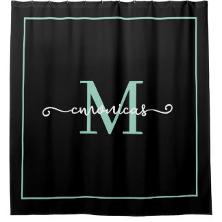 Cortina Para Box Elegant Black Script Minimalist Name Monogram