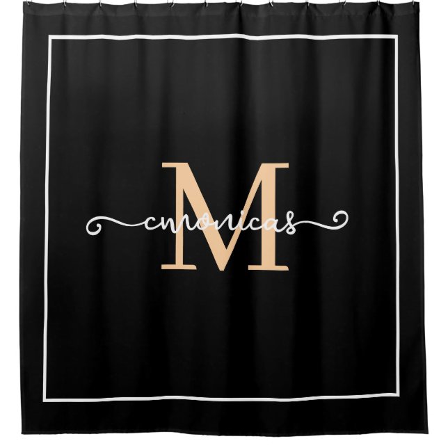 Cortina Para Box Elegant Black &white Bordar Script Monogram Name  (Frente)