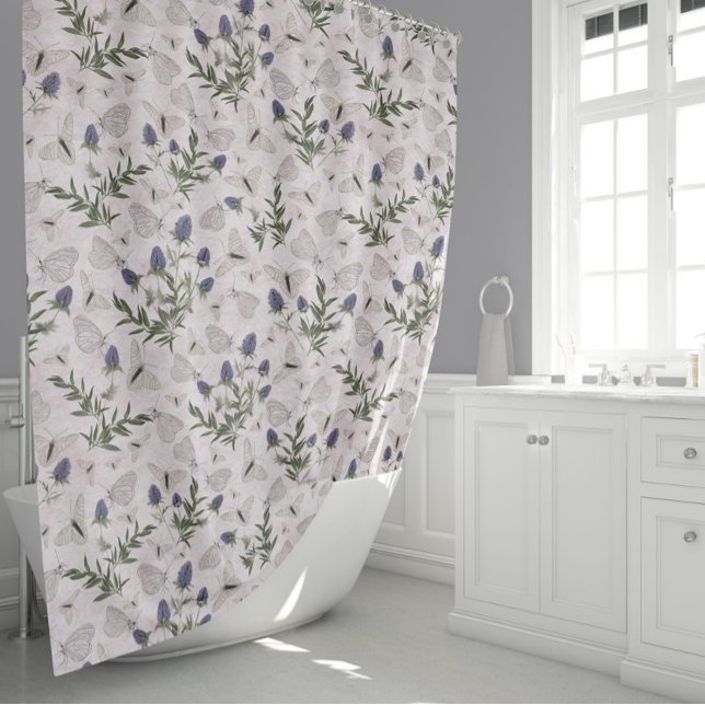 Cortina Para Box Elegant Butterflies Floral (Elegant Butterflies Floral Sage Lavender Pattern Shower Curtain from Studio Posies.)