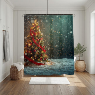Cortina Para Box Elegant Christmas Tree Shower Curtain