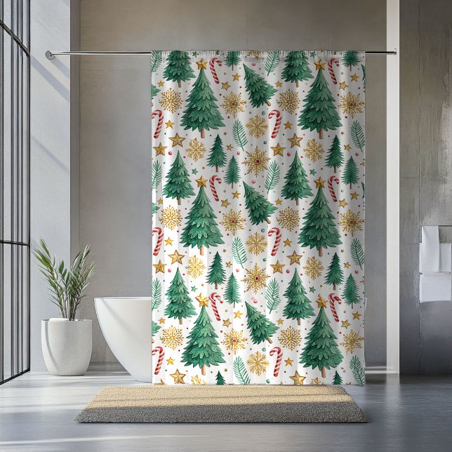 Cortina Para Box Elegant Christmas Trees Red Green Gold Bathroom (Elegant Christmas Trees Red Green Gold Bathroom Shower Curtain)
