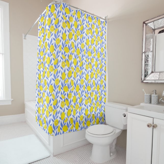 Cortina Para Box Elegant French Country Lemon Blue Botanical (In Situ)