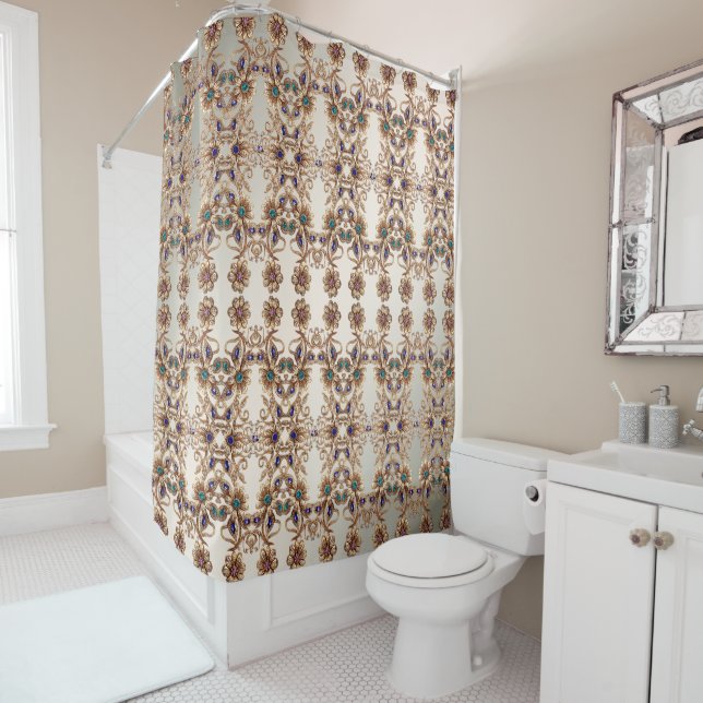 Cortina Para Box Elegant Gold Jewel Flowers Shower Curtain (In Situ)