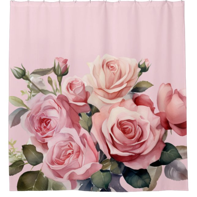 Cortina Para Box Elegant Ligh Blush Pink Roses Shower Curtain (Frente)
