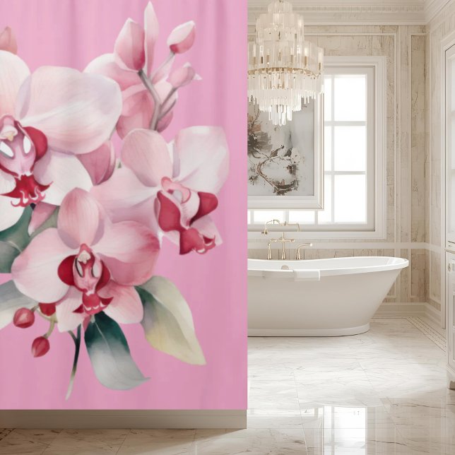 Cortina Para Box Elegant Pink Orchids Shower Curtain (Criador carregado)