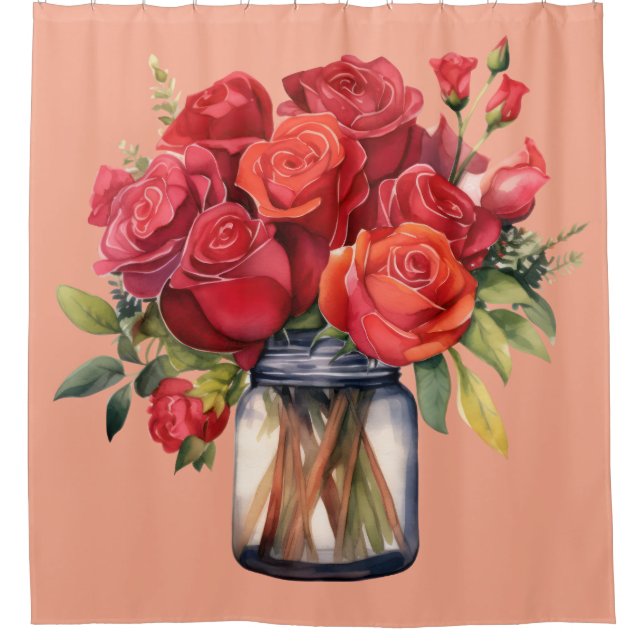Cortina Para Box Elegant Pink Red Roses Shower Curtain (Frente)