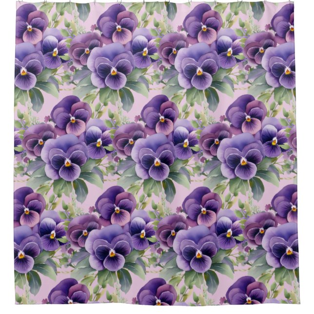 Cortina Para Box Elegant Purple Pansy Shower Curtain (Frente)