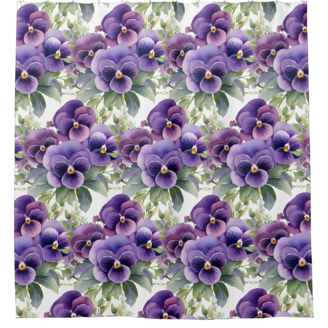 Cortina Para Box Elegant Purple Pansy Shower Curtain (Frente)