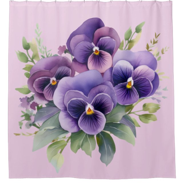 Cortina Para Box Elegant Purple Pansy Shower Curtain (Frente)