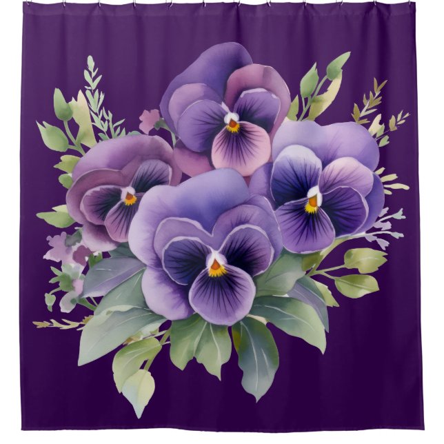 Cortina Para Box Elegant Purple Pansy Shower Curtain (Frente)