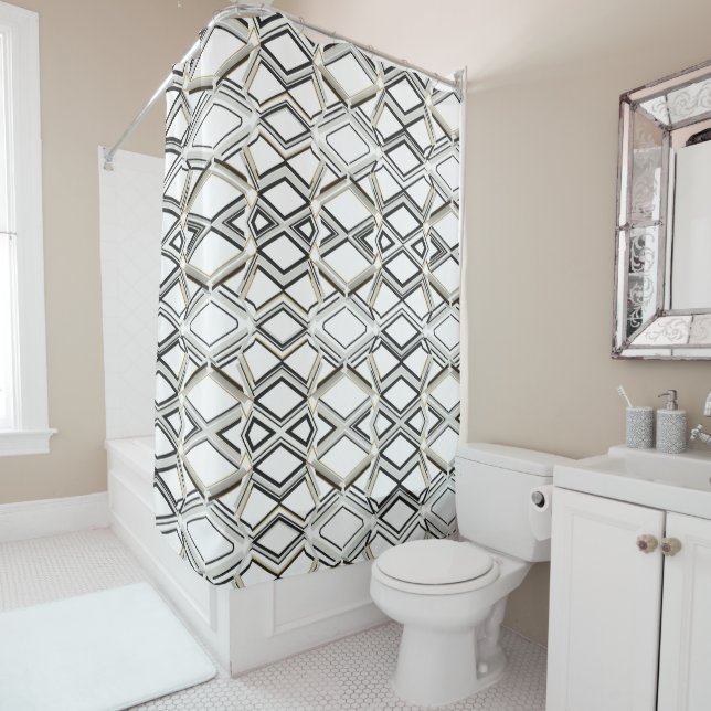 Cortina Para Box Elegant Shower Curtain with Geometric Pattern  (In Situ)