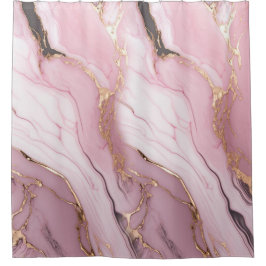 Cortina Para Box Elegante Abstrato Rosa e Dourado Boêmio