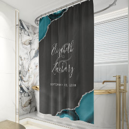 Cortina Para Box Elegante Ágata Azul Turquesa Prata Escuro Casament