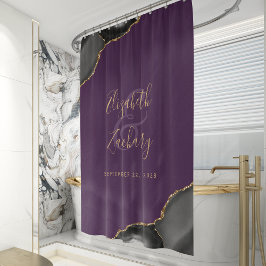 Cortina Para Box Elegante Ágata Preta Dourado Roxo Casamento