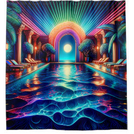 Cortina Para Box "Elegante Arte Deco Indoor Piscina com Palmeiras"