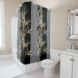 Cortina Para Box Elegante Bambu Dourado Faixa Preto Branco Estilo A