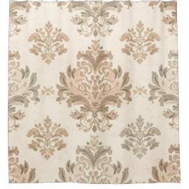 Cortina Para Box Elegante Bege Damask Vintage Casa de Campo Frances