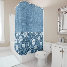 Cortina Para Box Elegante Blue Faux Denim Parece Meio N Meio