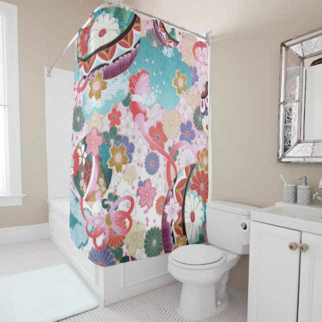 Cortina Para Box Elegante Chá Floral Japonês Cortina Design (In Situ)