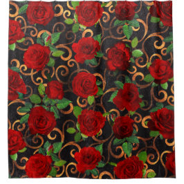 Cortina Para Box Elegante Classy Damask Vintage Chic Rosas vermelha
