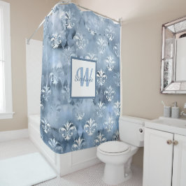 Cortina Para Box Elegante Fleur-de-Lis - Vintage Blue French