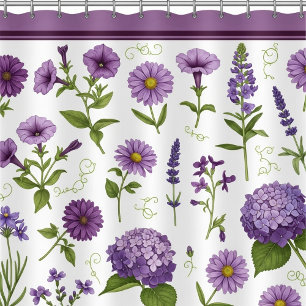 Cortina Para Box Elegante Floral Botânico Roxo