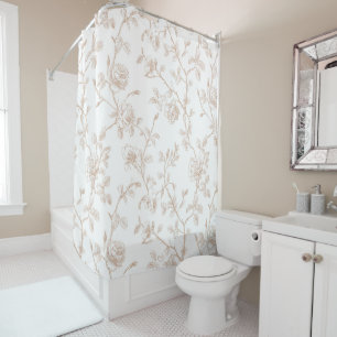 Cortina Para Box Elegante Floral Branco Creme Bonito