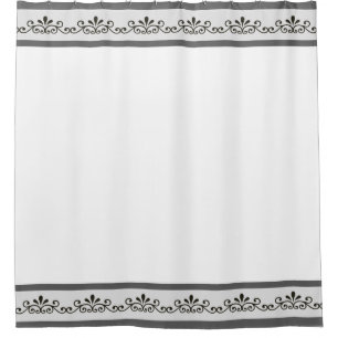 Cortina Para Box Elegante Floral Cinza Vetor em Branco